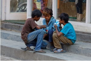 Street Children Huffing Glue in Thamel