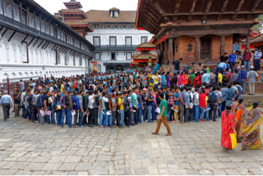 Nepali Youth Queuing for a Few Weeks Work in the CA Election Temporary Police Force